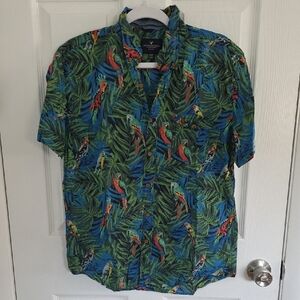 American Eagle Outfitters Tropical Parrot Print Shirt - Blue and Green